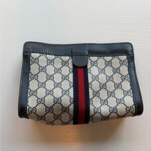 Gucci Beige and Navy Canvas Pouch